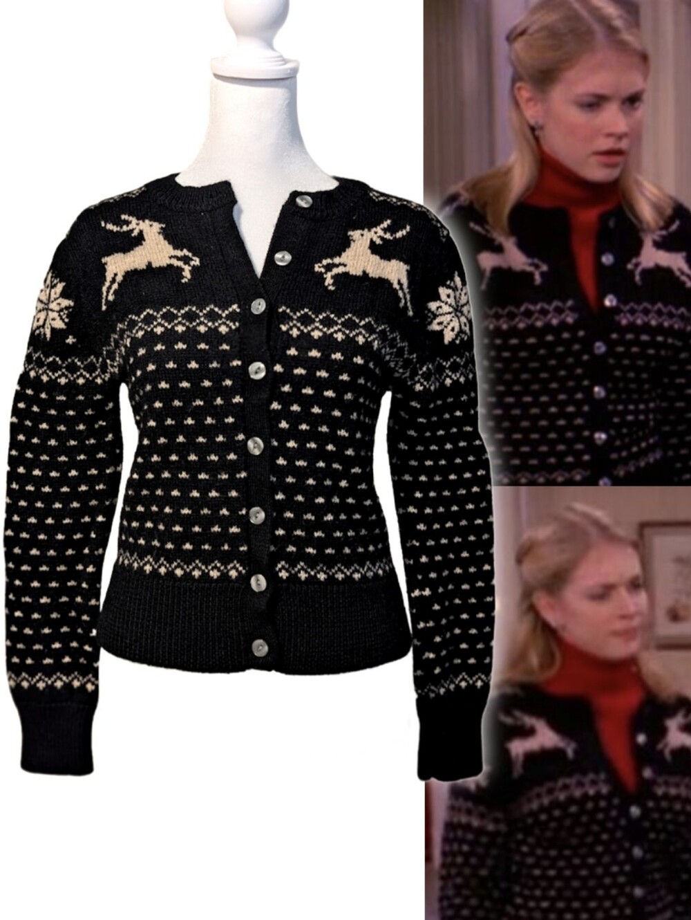 ASO Sabrina The Teenage Witch Holiday Sweater Reindeer Vintage Wool Size S/XS